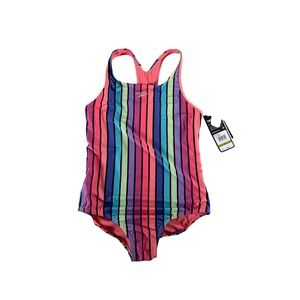 Speedo Girls Size 14 One Piece Swimsuit Striped Anthracite Multicolor NWT
